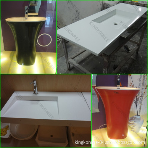 Kingkonree Artificial Stone Acrylic Solid Surface Basin / Bathroom Wash Basin / Pedestal Basin, Cabinet Basin / Bathroom Basin/ Hotel Hand Wash Basin